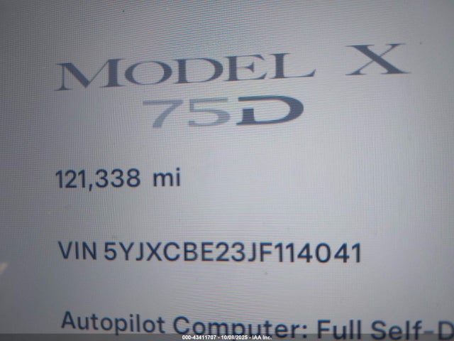 Продаж на аукціоні авто 2018 Tesla Model X 100d/75d/p100d, vin: 5YJXCBE23JF114041, номер лоту: 43411707