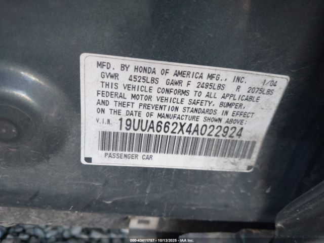 2004 ACURA TL 19UUA662X4A022924 Photo 8