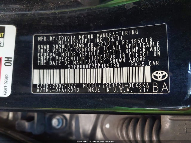Toyota 2zr-fe 2014 5YFBURHE2EP109199 Image 9