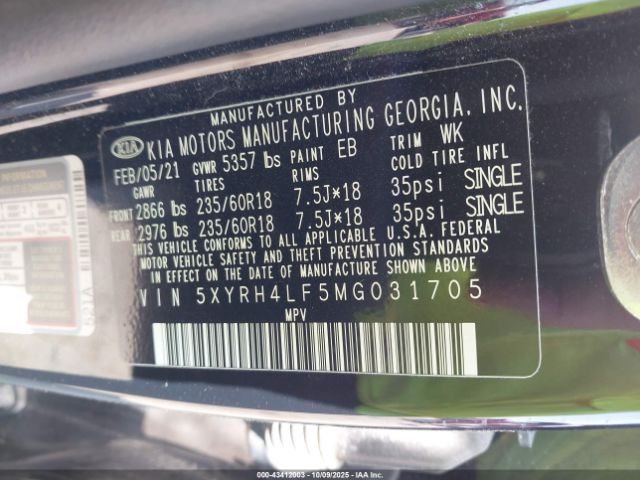 2021 KIA SORENTO 5XYRH4LF5MG031705 Photo 8