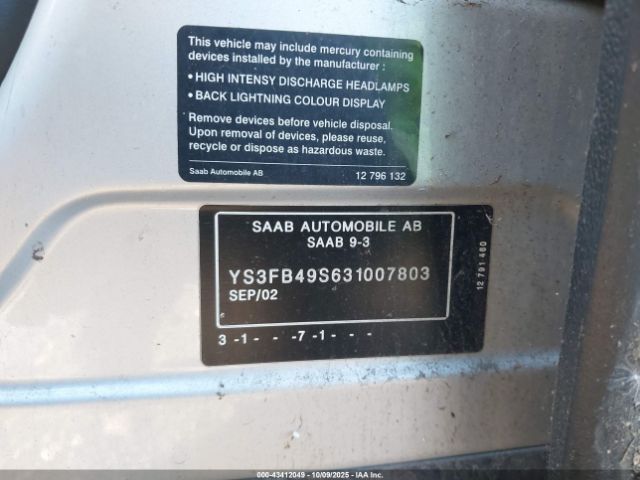 2003 SAAB 9-3 YS3FB49S631007803 Photo 8