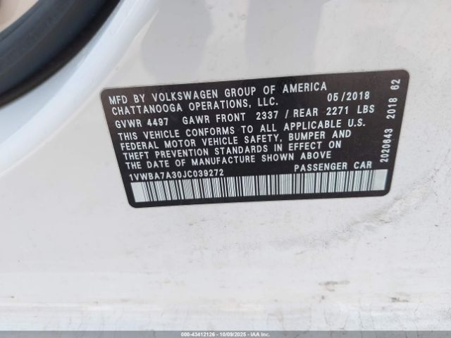 2018 VOLKSWAGEN PASSAT 1VWBA7A30JC039272 Photo 8