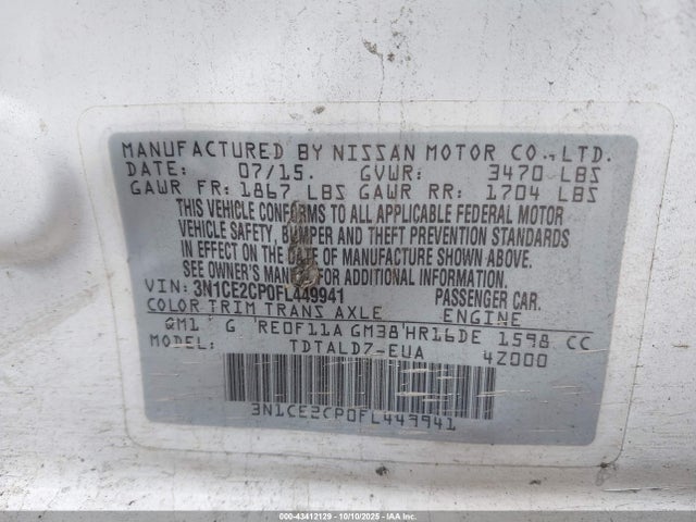 Продаж на аукціоні авто 2015 Nissan Versa Note Sv, vin: 3N1CE2CP0FL449941, номер лоту: 43412129