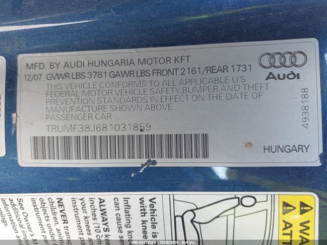 2008 AUDI TT TRUMF38J681031859 Photo 8