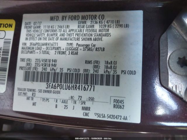 2017 FORD FUSION HYBRID 3FA6P0LU6HR416771 Photo 8