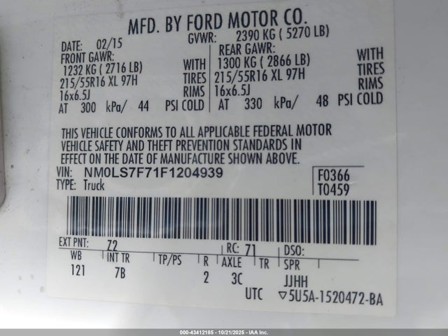 NM0LS7F71F1204939 Ford Transit Connect Xlt