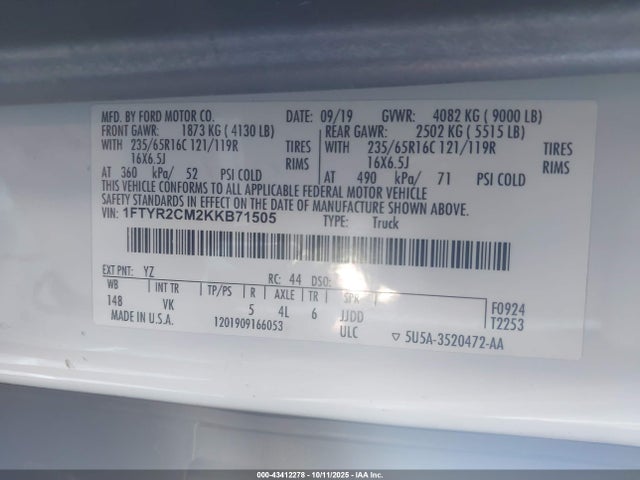 Ford Transit-250 2019 1FTYR2CM2KKB71505 Image 9
