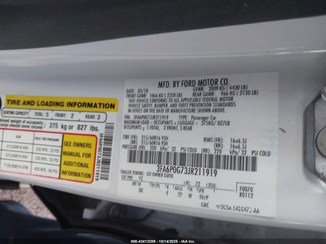 2018 FORD FUSION 3FA6P0G73JR211919 Photo 8
