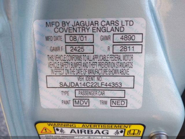 2002 JAGUAR XJ8 SAJDA14C22LF44353 Photo 8