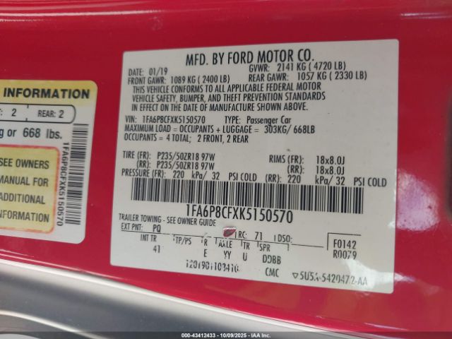 2019 FORD MUSTANG 1FA6P8CFXK5150570 Photo 8