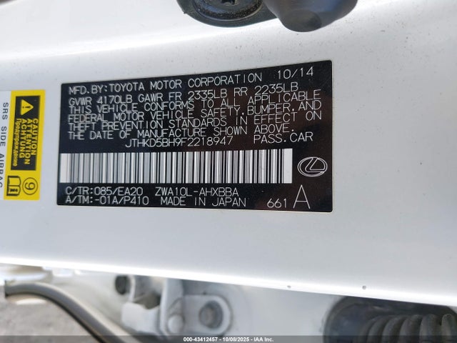 Lexus 2zr-fxe+3jm 2015 JTHKD5BH9F2218947 Image 9
