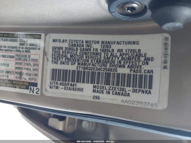 2004 TOYOTA COROLLA 2T1BR32E34C258825 Photo 8