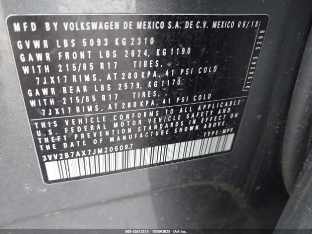 2018 VOLKSWAGEN TIGUAN 3VV2B7AX7JM206097 Photo 8