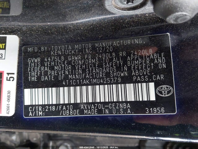 4T1C11AK1MU425379 Toyota CAMRY LE