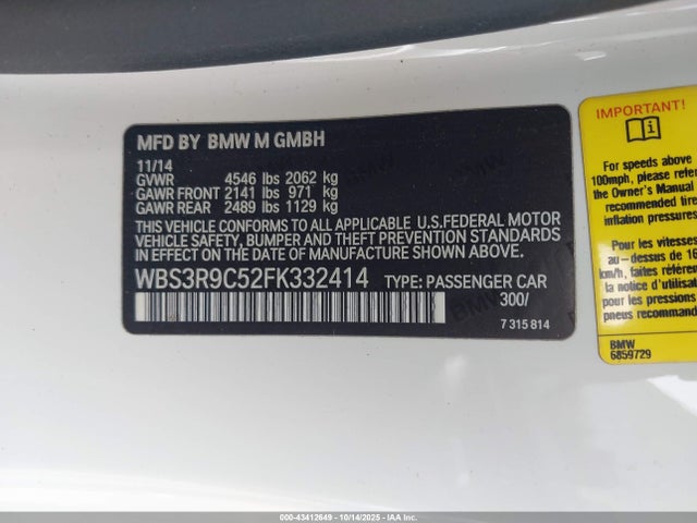 BMW M4 2015 WBS3R9C52FK332414 Image 9