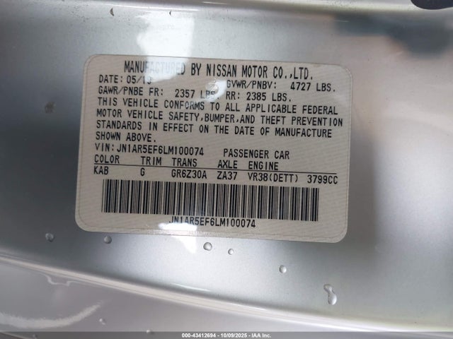 JN1AR5EF6LM100074 Nissan Gt-r Premium Dual-clutch 6-speed Transmission