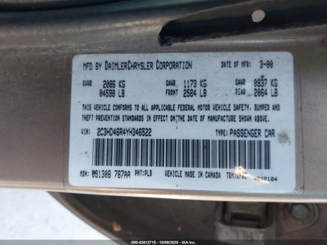 2000 CHRYSLER CONCORDE 2C3HD46R4YH346522 Photo 8