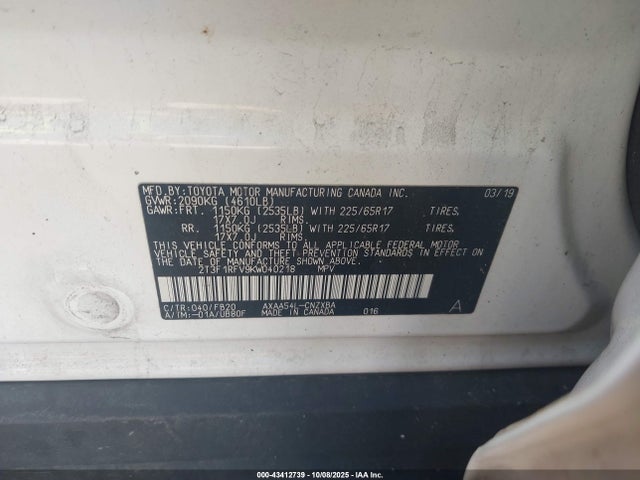 2T3F1RFV9KW040218 Toyota a25a-fks