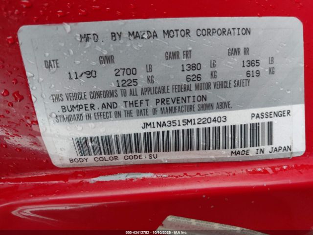 1991 MAZDA MX-5 MIATA JM1NA3515M1220403 Photo 8