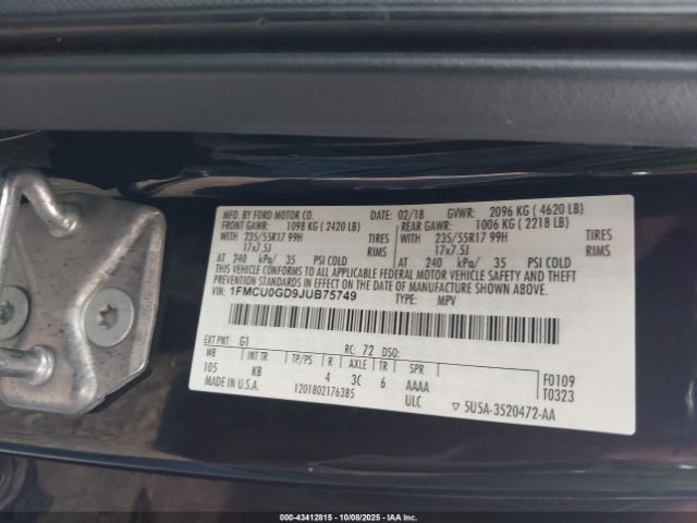 2018 FORD ESCAPE 1FMCU0GD9JUB75749 Photo 8