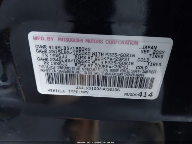 2003 MITSUBISHI OUTLANDER JA4LX31G03UO36106 Photo 8