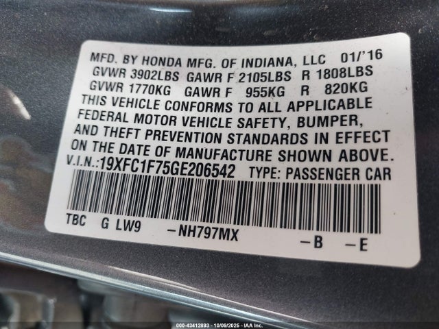 19XFC1F75GE206542 Honda l15b7