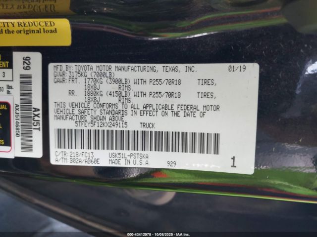 2019 TOYOTA TUNDRA 5TFEY5F12KX249115 Photo 8