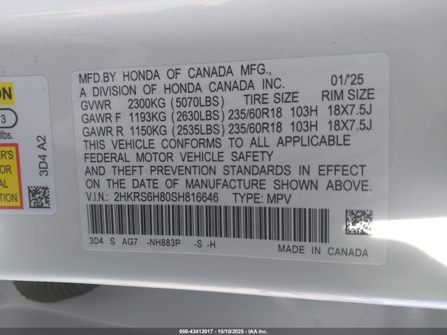 2HKRS6H80SH816646 Honda Cr-v Hybrid Sport-l