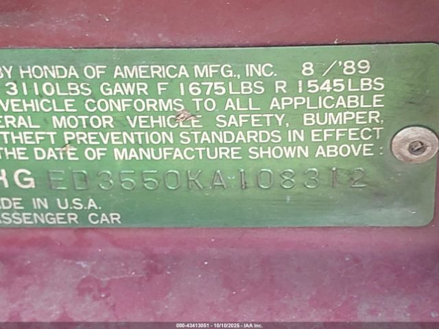 1989 HONDA CIVIC 1HGED3550KA108312 Photo 8