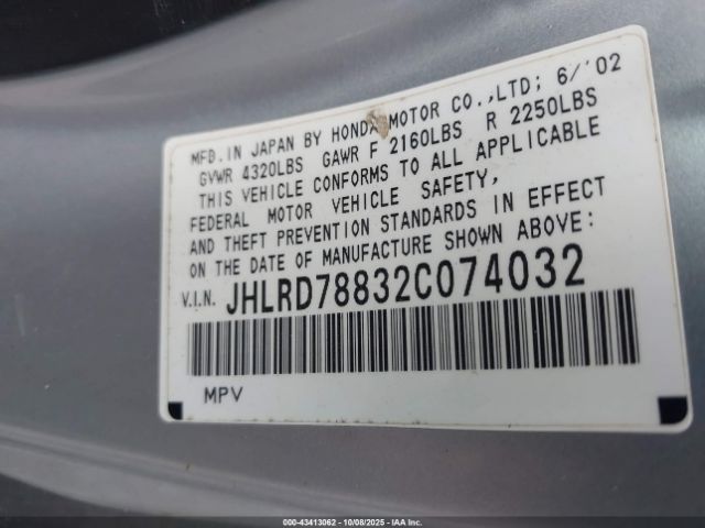 2002 HONDA CR-V JHLRD78832C074032 Photo 8