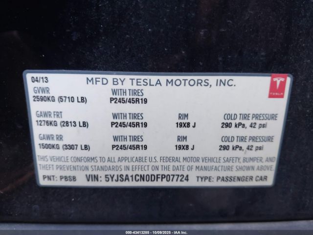2013 TESLA MODEL S 5YJSA1CN0DFP07724 Photo 8