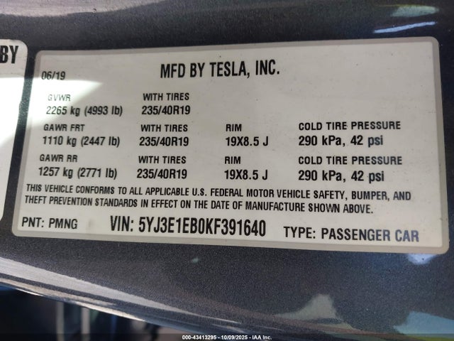 2019 TESLA MODEL 3 5YJ3E1EB0KF391640 Photo 8