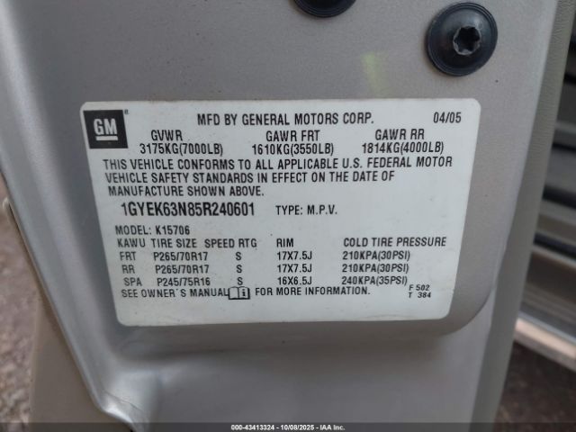 2005 CADILLAC ESCALADE 1GYEK63N85R240601 Photo 8