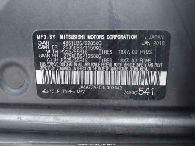2018 MITSUBISHI OUTLANDER JA4AZ3A30JJ003443 Photo 8