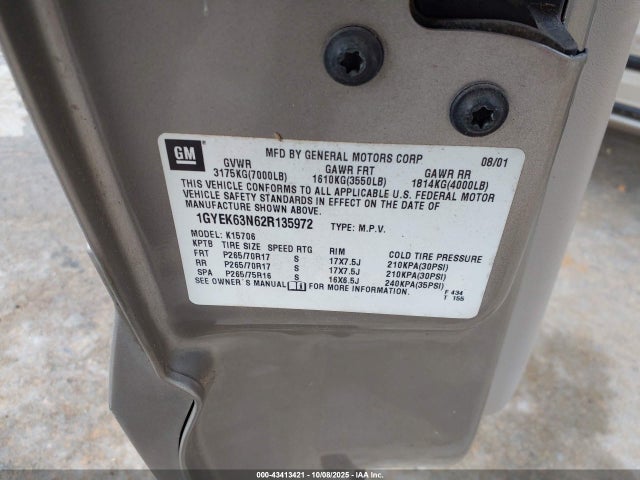 2002 CADILLAC ESCALADE 1GYEK63N62R135972 Photo 8