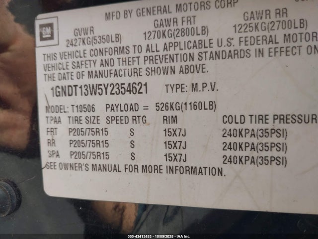 2000 CHEVROLET BLAZER 1GNDT13W5Y2354621 Photo 8