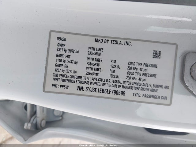 2020 TESLA MODEL 3 5YJ3E1EB6LF790599 Photo 8