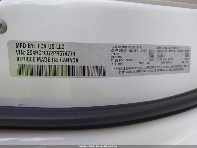 Продажа на аукционе авто 2023 Chrysler Voyager Lx, vin: 2C4RC1CG2PR574774, номер лота: 43413565