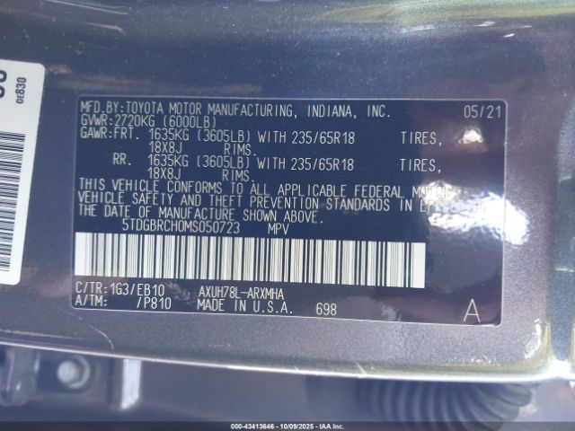 2021 TOYOTA HIGHLANDER 5TDGBRCH0MS050723 Photo 8