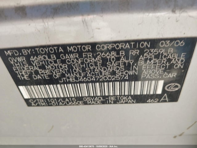 43413670 :رقم المزاد ، JTHBJ46G472002574 vin ، 2007 Lexus Es 350 مزاد بيع