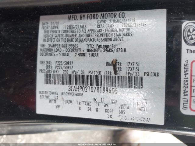 2007 FORD FUSION 3FAHP02107R199605 Photo 8