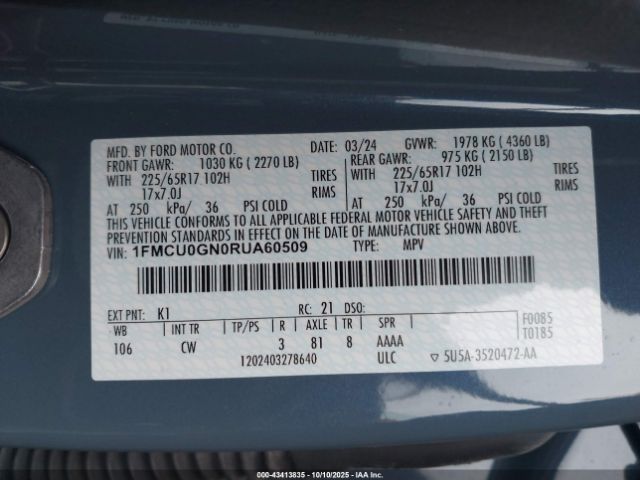 2024 FORD ESCAPE 1FMCU0GN0RUA60509 Photo 8
