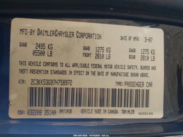 2007 CHRYSLER 300 2C3KK53G97H758972 Photo 8