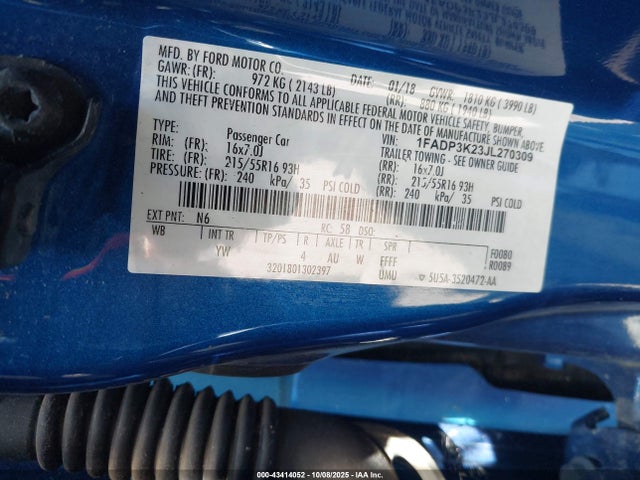 1FADP3K23JL270309 Ford 2.0l gdi