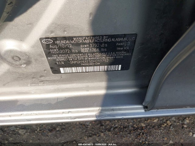 Aukcja sprzedaży 2013 Hyundai Elantra Gls, vin: 5NPDH4AE5DH210792, numer aukcji: 43414073