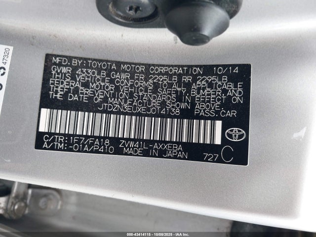 JTDZN3EUXEJ014138 Toyota 2zr-fxe+5jm