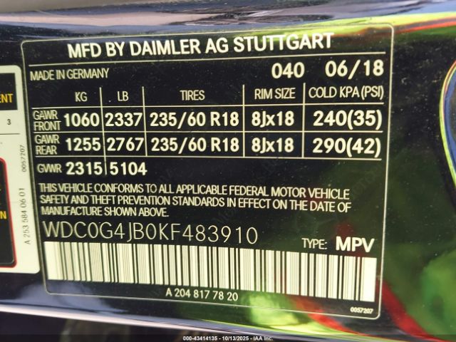 2019 MERCEDES-BENZ GLC 300 WDC0G4JB0KF483910 Photo 8