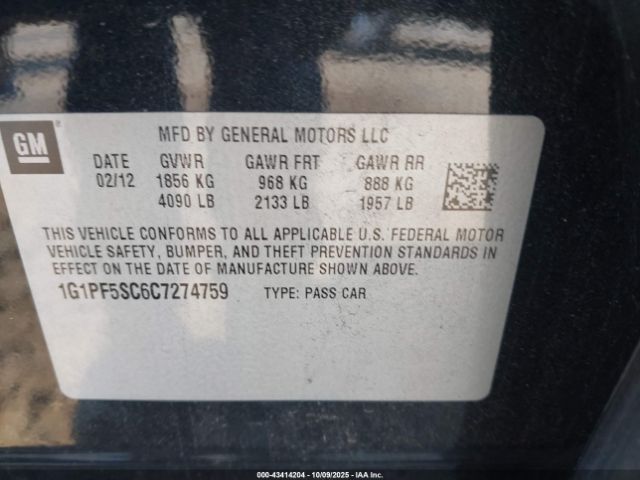 2012 CHEVROLET CRUZE 1G1PF5SC6C7274759 Photo 8