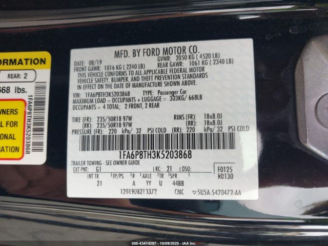 2019 FORD MUSTANG 1FA6P8TH3K5203868 Photo 8