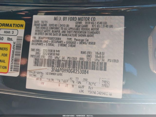 2016 FORD FUSION 3FA6P0H90GR253084 Photo 8